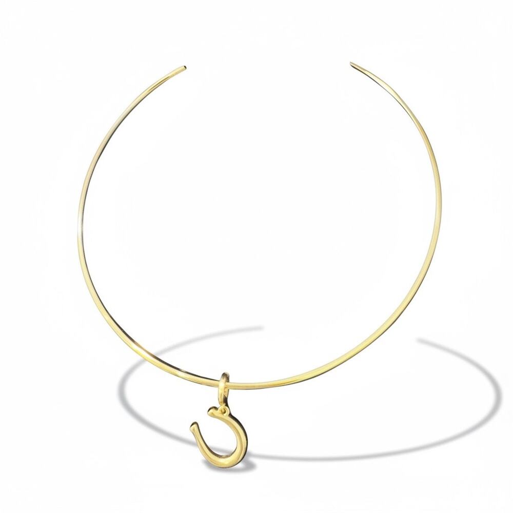 Madewell Horse Shoe Charm Wire Choker Necklace Antique Gold One Size NWT - Picture 7 of 12
